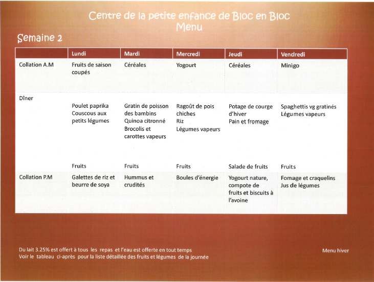 CPE De Bloc en Bloc | Public - MENUS - Menus d'hiver